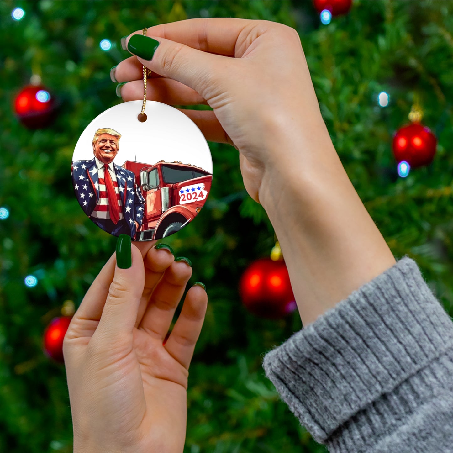 Donald Trump 2024 Patriotic Truck Christmas Ornament, President Trump Keepsake with Truck