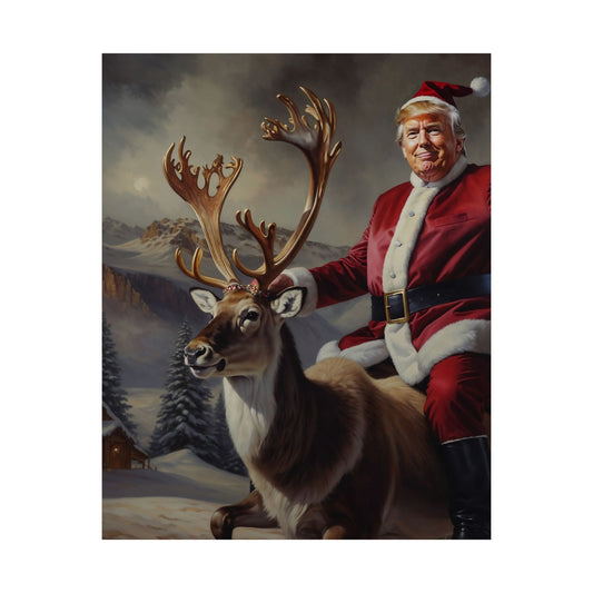 Santa Trump Christmas Wall Art | Hilarious Holiday Decor, Unique Gift for Trump Fans | Festive Santa Riding Reindeer Portrait