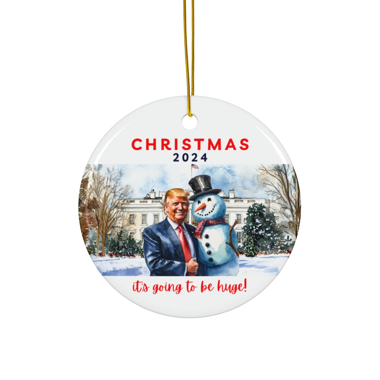 Trump Christmas 2024 Ornament, Funny Holiday Snowman Scene, Trump Christmas Decor