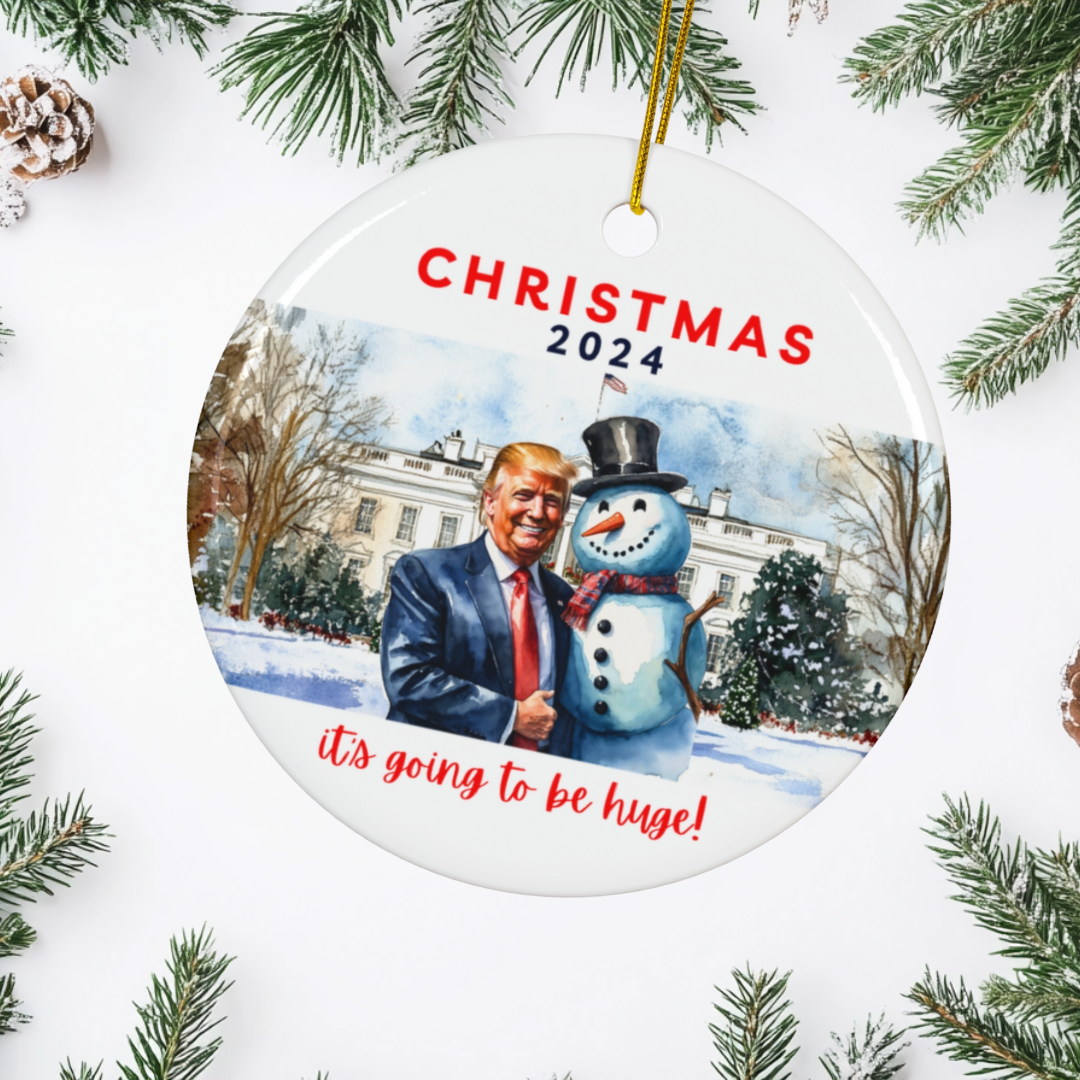 Trump Christmas 2024 Ornament, Funny Holiday Snowman Scene, Trump Christmas Decor