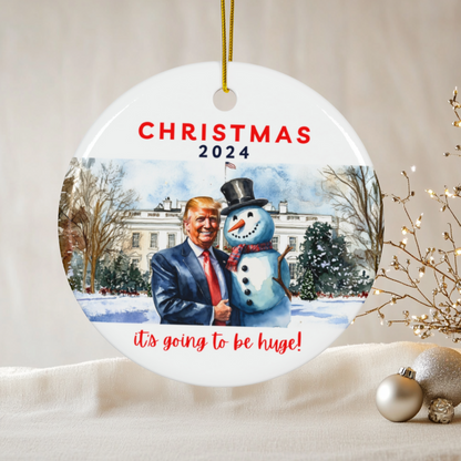 Trump Christmas 2024 Ornament, Funny Holiday Snowman Scene, Trump Christmas Decor