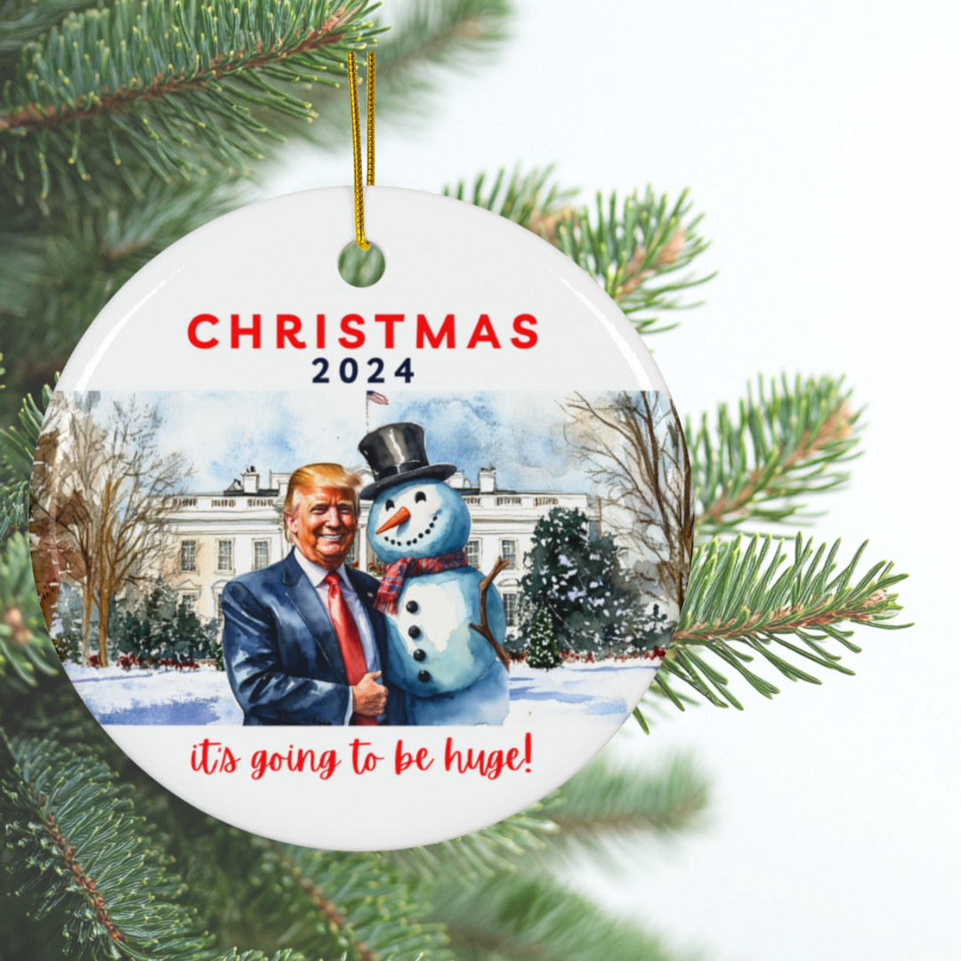 Trump Christmas 2024 Ornament, Funny Holiday Snowman Scene, Trump Christmas Decor