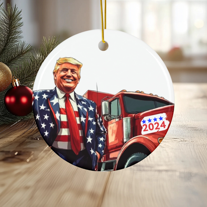 Donald Trump 2024 Patriotic Truck Christmas Ornament, President Trump Keepsake with Truck