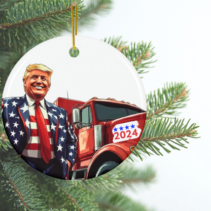 Donald Trump 2024 Patriotic Truck Christmas Ornament, President Trump Keepsake with Truck