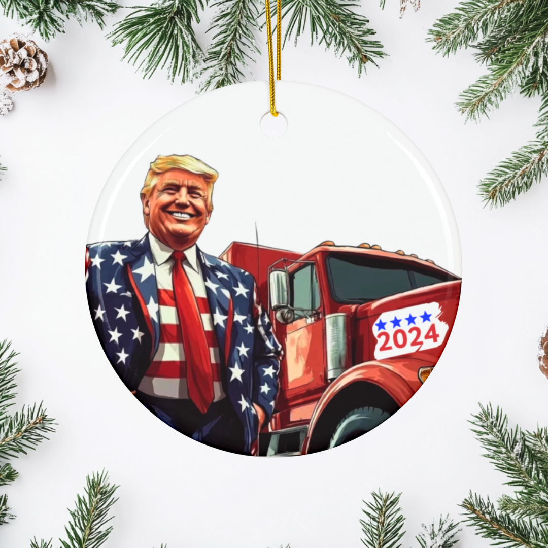 Donald Trump 2024 Patriotic Truck Christmas Ornament, President Trump Keepsake with Truck