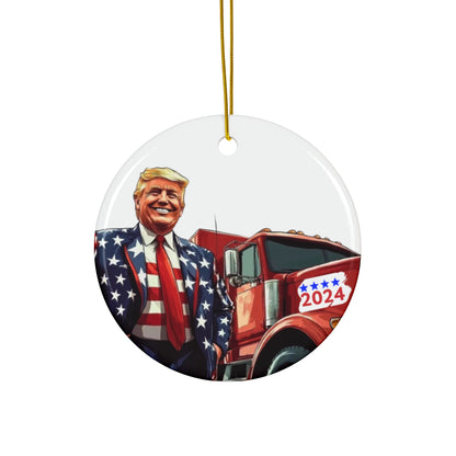 Donald Trump 2024 Patriotic Truck Christmas Ornament, President Trump Keepsake with Truck